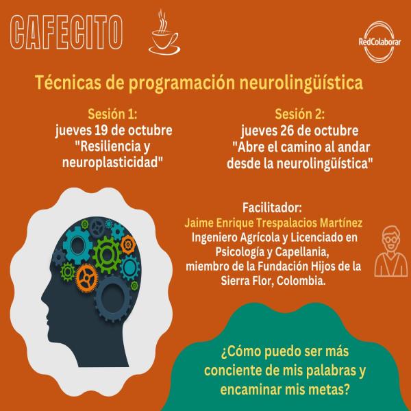 ¡HOY! ☕Conéctate a la segunda parte de este Cafecito sobre Programación Neurolingüística. En este encuentro abordaremos nuevas estrategias para avanzar en las acciones encaminadas a cambiar hábitos de percepción, comportamiento y comunicación.  🗓 Jueves 26 de octubre de 2023:  🕐 15:00 horas: Costa Rica, El Salvador, Guatemala, Honduras, México y Nicaragua. 🕐 16:00 horas: Colombia, Ecuador, Panamá, Estados Unidos y Perú. 🕐 17:00 horas: Bolivia y República Dominicana. 🕐 18:00 horas: Argentina, Brasil, Ch