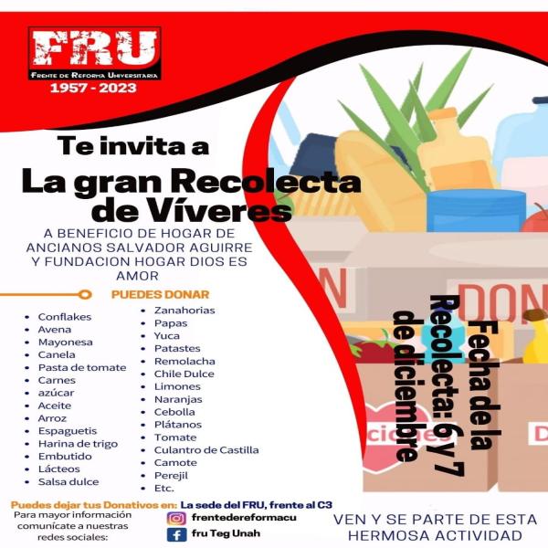 Jornada de recolecta de víveres, a favor del Hogar para Ancianos Salvador Aguirre y la Fundación Hogar Dios es Amor