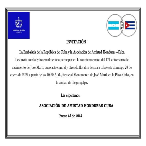 Acto central de conmemoración del 171 aniversario del natalicio del apóstol José Martí