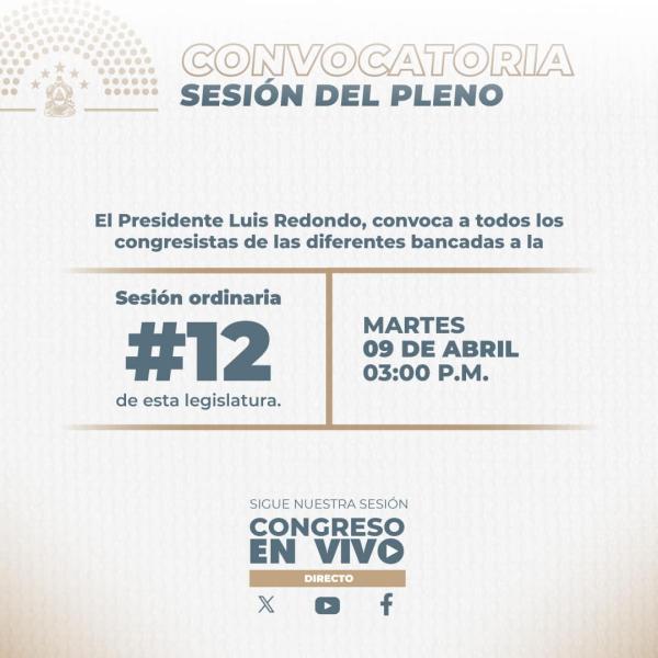Congreso Nacional: Convocatoria Sesión Ordinaria #12 