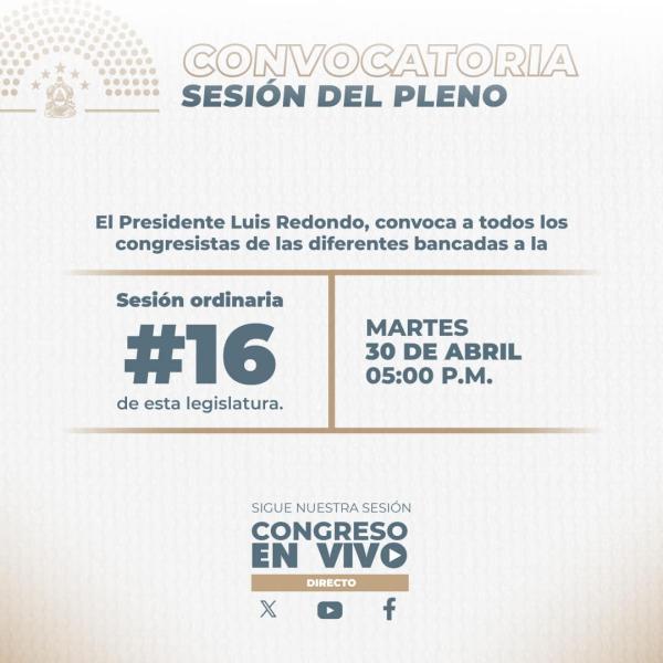 Convocatoria CN: Sesión Ordinaria #16 