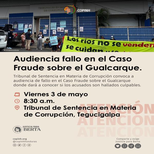 Audiencia de fallo en el caso "Fraude sobre el Gualcarque"