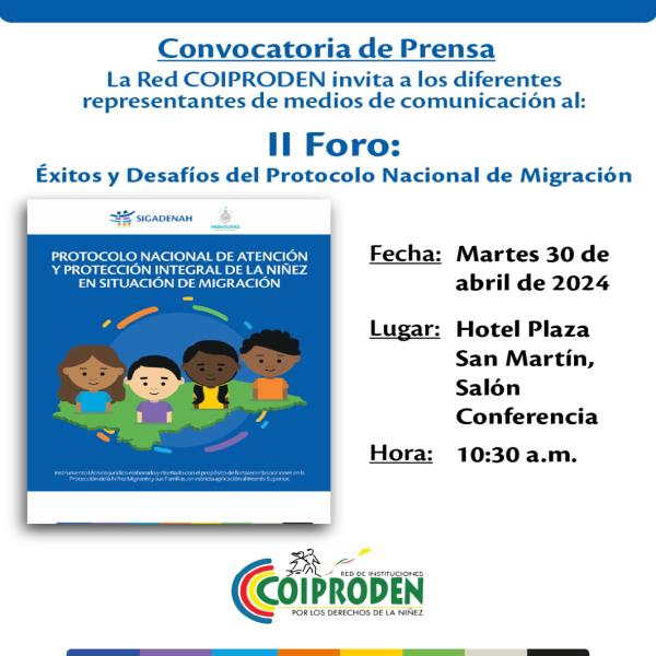 II Foro: Éxitos y desafíos del protocolo nacional de atención, recepción y seguimiento de niñez en situación de migración”
