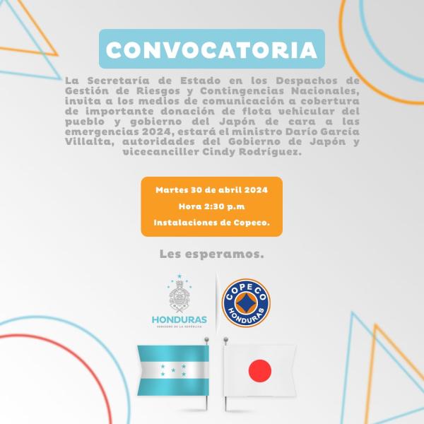 Donación de Japón a Copeco, en el marco de la preparación para enfrentar las emergencias 2024
