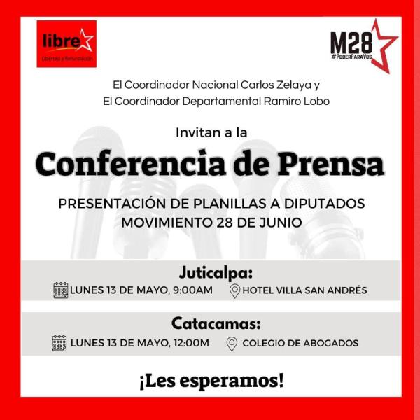 Presentación de Planilla precandidatas a diputados/as Partido Libre, Movimiento M-28 – Olancho 