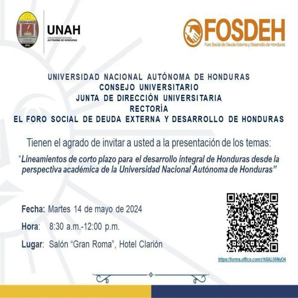 JDU-UNAH y el FOSDEH: Lineamientos para el desarrollo integral de Honduras desde la perspectiva de la UNAH 