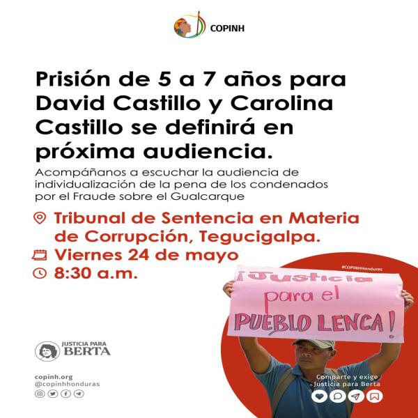 Acompáñanos a escuchar la audiencia de individualización de la pena de los condenados por el Fraude sobre el Gualcarque