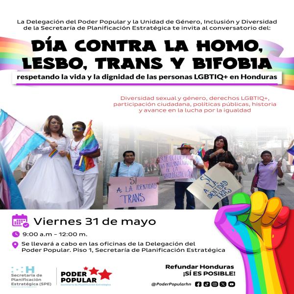 Conversatorio: Día contra la Homo, Lesbo, Trans y Bifobia, respetando la vida y dignidad de las personas LGBTIQ+ en Honduras 