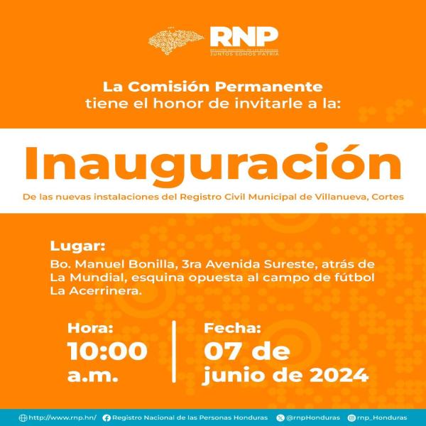 Inauguración de las nuevas instalaciones del Registro Civil Municipal de Villanueva, Cortés