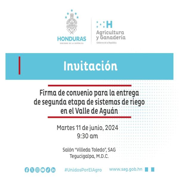 Firma de convenio para la entrega de la segunda etapa del sistema de riego en el Valle del Aguán 
