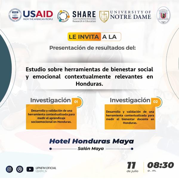 Presentación de Resultados sobre los estudios acerca del: Aprendizaje Socioemocional en Honduras y el bienestar docente