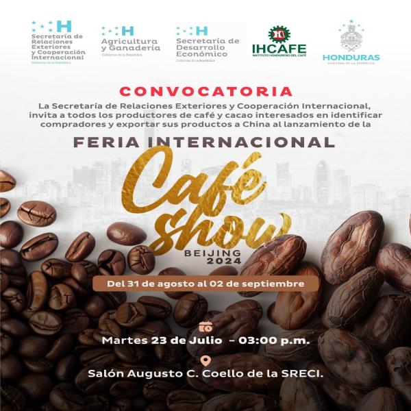 Lanzamiento de la participación de Honduras en la Feria Internacional de "Café Show", que se realizará en China