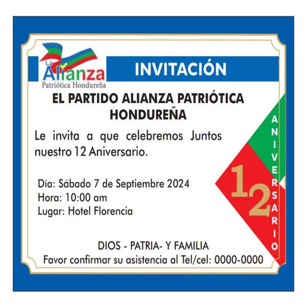 Celebración del 12 aniversario del Partido Alianza Patriótica Hondureña  