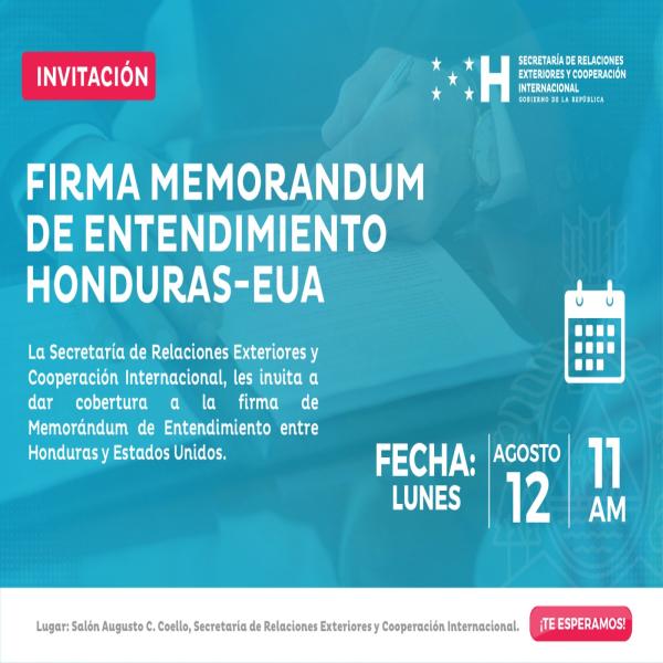 Firma del Memorándum de Entendimiento entre Honduras y Estados Unidos