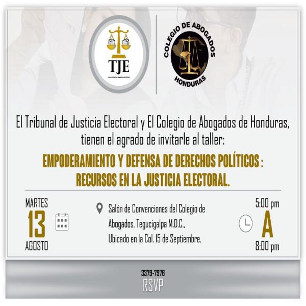 TJE y CAH: Taller: Empoderamiento de los Derechos Políticos: Recursos en Justicia Electoral