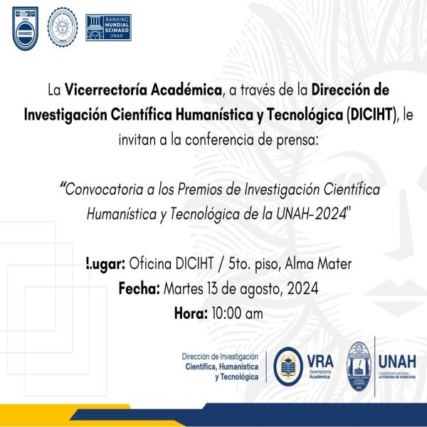 Convocatoria a los Premios de Investigación Científica Humanística y Tecnológica de la UNAH 2024 