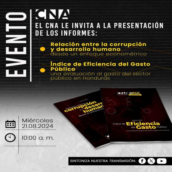 Presentación de los informes: «Relación entre la corrupción y desarrollo humano desde un enfoque econométrico» y el «Índice de Eficiencia del Gasto Público. Una evaluación al gasto del sector público en Honduras»