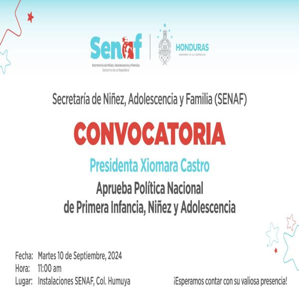 SENAF: Política Nacional de Primera Infancia, Niñez y Adolescencia, una iniciativa clave para garantizar el bienestar y desarrollo integral de la niñez en Honduras