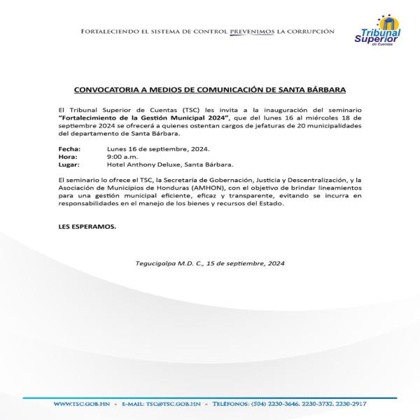 Santa Bárbara: Inauguración del Seminario Fortalecimiento de la Gestión Municipal 2024