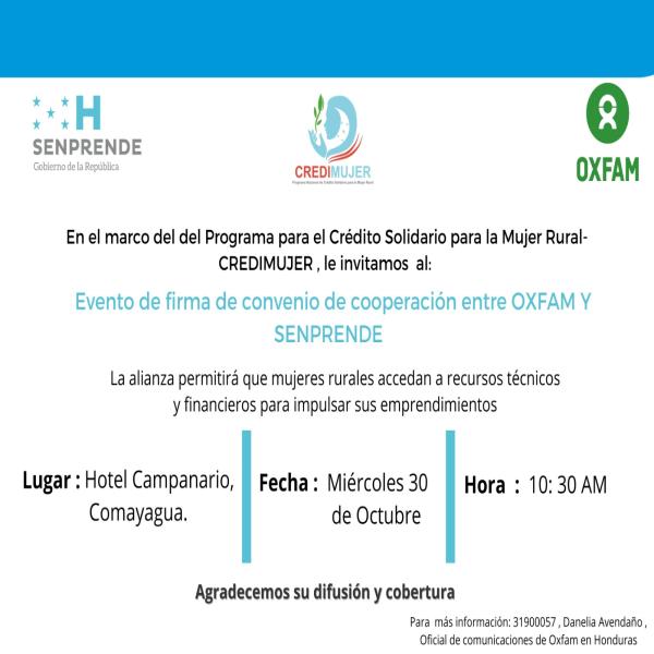 CREDIMUJER: Firma de convenio de cooperación entre OXFAM y SENPRENDE 