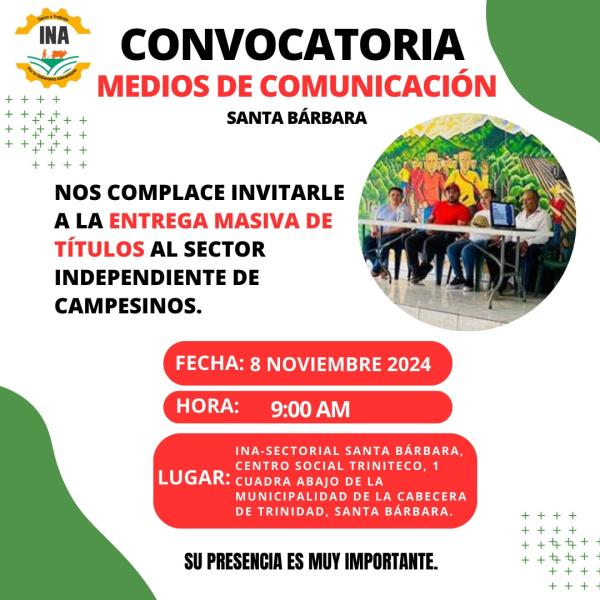 INA: entregan títulos de propiedad sector campesino - SB