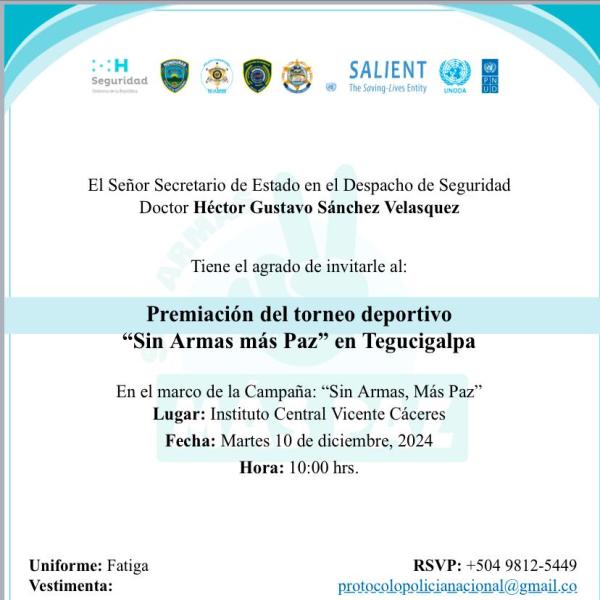 Seguridad: Premiación del torneo deportivo “Sin armas más paz” 