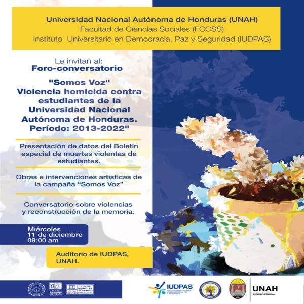 Foro – conversatorio: “Somos Voz” Violencia homicida contra estudiantes de la UNAH 2013-2022