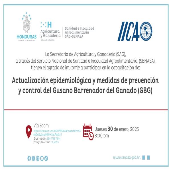 Capacitación: Actualización epidemiológica y medidas de prevención y control del Gusano Barrenador del Ganado (GBG) 