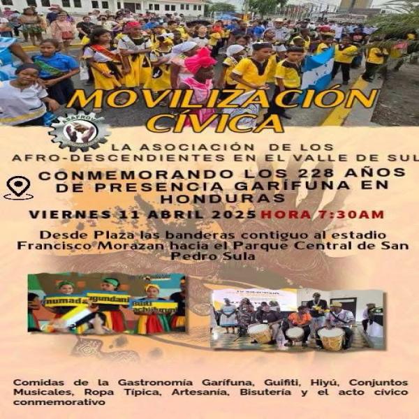 Movilización Cívica en conmemoración de los 228 años de la llegada del pueblo garífuna 