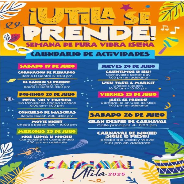Calendario Oficial del Carnaval Útila 2025 