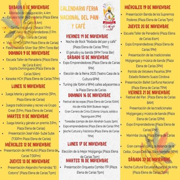 Calendario de la Feria Nacional del Pan y Café La Paz 2025