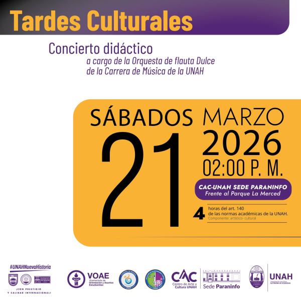Tardes Culturales: Concierto didáctico a cargo de la Orquesta de Flautas Dulces de la Carrera de Música - UNAH