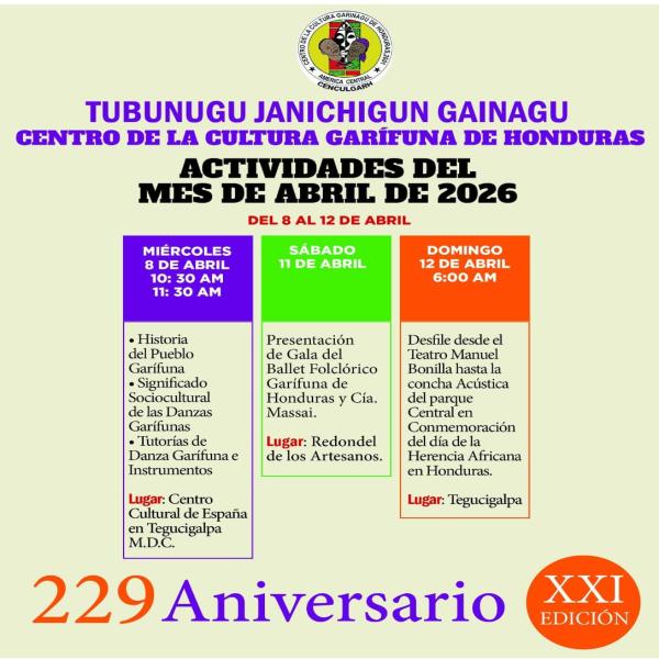 Actividades del mes de abril: Centro Cultural Garífuna